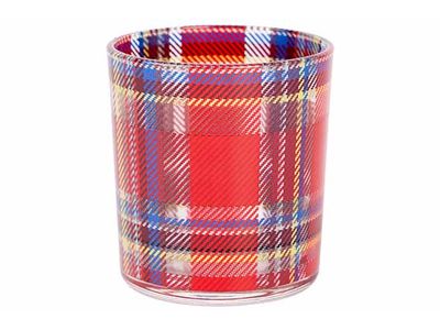 Theelichthouder Checkers Rood 7,3x7,3xh8 Cm Rond Glas