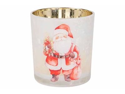 Theelichthouder Santa Rood Wit 7,3x7,3xh 8cm Rond Glas