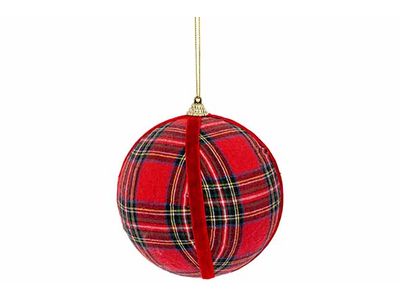 Kerstbal Checkers Rood 12x12xh12cm Rond Textiel