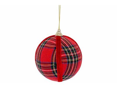 Kerstbal Checkers Rood 10x10xh10cm Rond Textiel