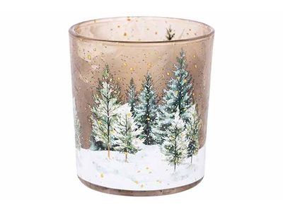 Theelichthouder Snow Tree Groen Wit  7,3 X7,3xh8cm Rond Glas