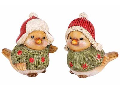 Vogel Xmas Hat Rood Groen 10x8xh10cm Res In