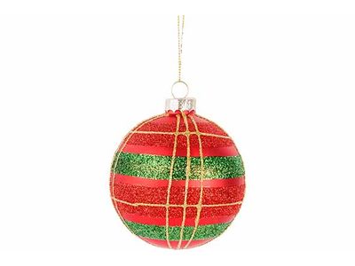 Kerstbal Squares Rood Groen D8 9x8xh13cm  Glas