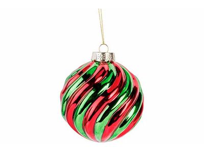 Kerstbal Spiral Rood Groen D10cm Glas 