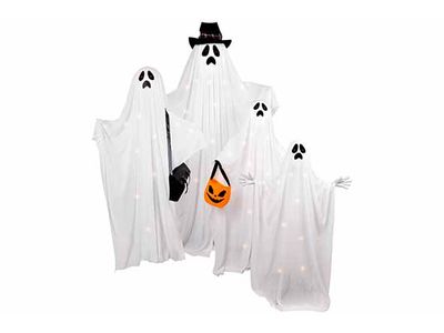 Spook Family With 14 Lights Wit 50x20xh1 60cm Textiel Excl 3 Aa Batt