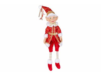 Figuur Elf Sitting Rood Wit 20x15xh70cm Textiel