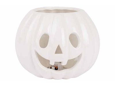 Pompoen Led Wit 12x12xh10cm Porselein Incl 2 Lr44 Batt