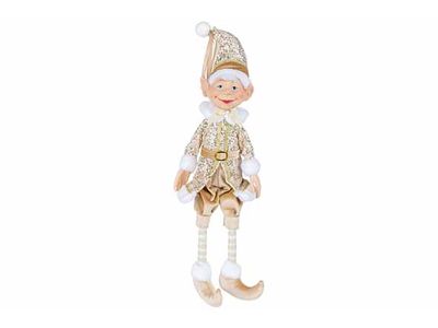 Figuur Elf Sitting Wit Goud 20x15xh70cm Textiel