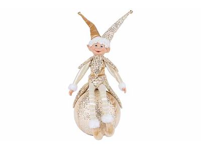 Figuur Elf On Ball Wit Goud 25x25xh50cm Textiel