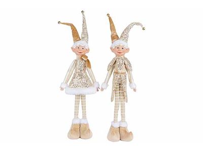 Figuur Elf Standing 2ass Wit Goud 20x10x H65cm Textiel
