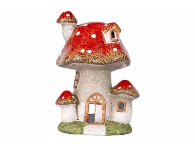 Theelichthouder Mushroom Rood Wit 15x14x H21cm Keramiek