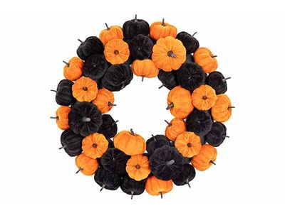 Krans Pumpkin Velvet Zwart Oranje 45x4 5xh9cm Rond Textiel