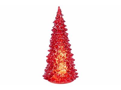 Kerstboom Lamp Led Excl 3x Aa Batt Rood 11x11xh22cm Conisch Glas