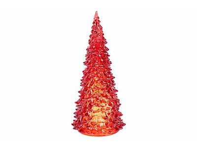 Kerstboom Lamp Led Excl 3x Aa Batt Rood 13x13xh28cm Conisch Glas