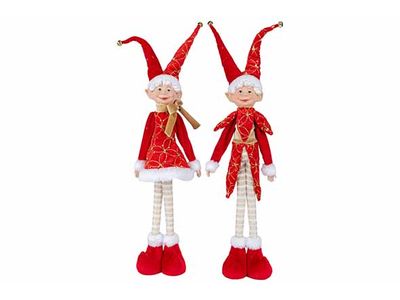 Figuur Elf Standing 2ass Rood Wit 20x10x H65cm Textiel