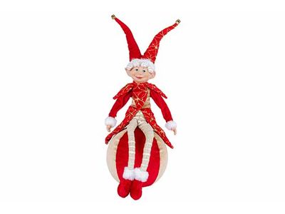 Figuur Elf On Ball Rood Wit 25x25xh50cm Textiel