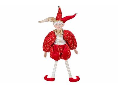 Figuur Elf Sitting Rood Wit 40x20xh82cm Textiel