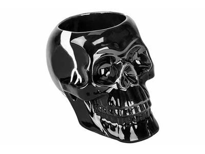 Theelichthouder Doodskop Zwart 10x7xh8cm  Porselein