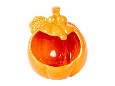 Theelichthouder Pumpkinface Oranje 14x12 Xh16cm Porselein