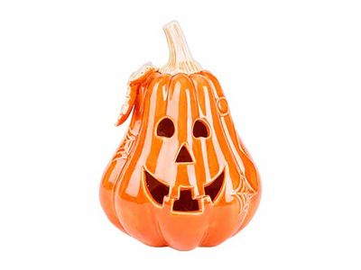 Pompoen Led Oranje 15x15xh20cm Porselei N Incl 2lr44 Batt