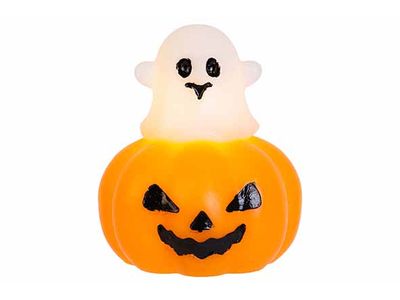 Ledlicht Ghost On Pumpkin Candle Wit O Ranje 10x10xh11,5cm Excl 2 Aaa Batt