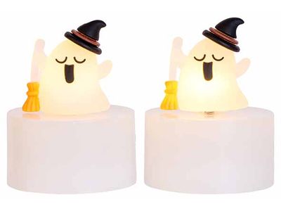 Led Theelicht Set2 Ghost Zwart Wit 4,5x4 ,5xh6cm Incl Cr2032 Batt