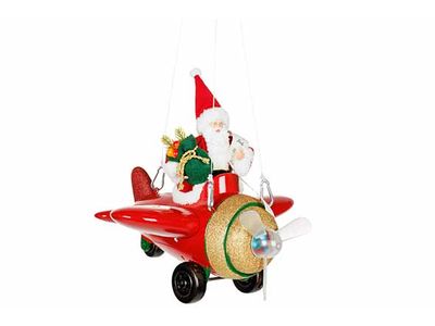 Vliegtuig Santa Led Moving Music Rood 32 X32xh25cm Kunststof Excl 3 Aa Batt