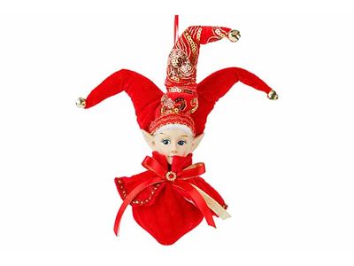 Hanger Elf Deluxe Rood Goud 12x12xh30cm Textiel