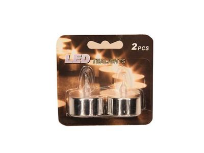 Theelicht Set2 Led Zilver Op Kaart Incl 2 Cr2032 Batt