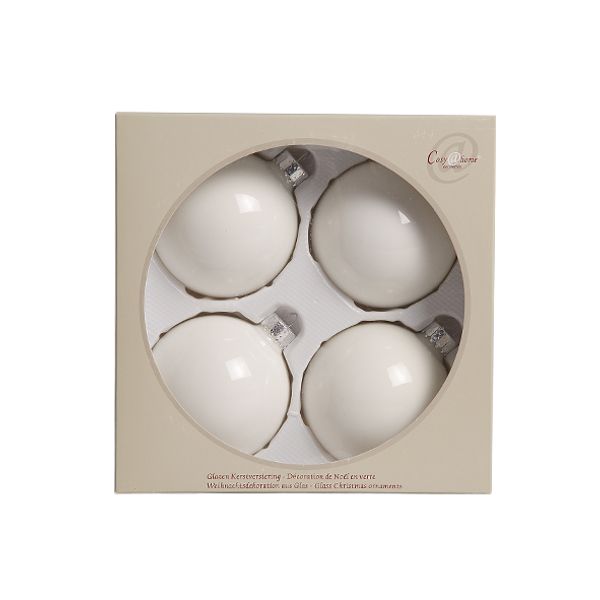 Kerstbal Set4 Pearl Inwit D8cm Glas  