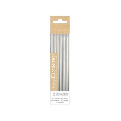 12 BOUGIES LONGUES ARGENTEES 12CM UE10  ScrapCooking