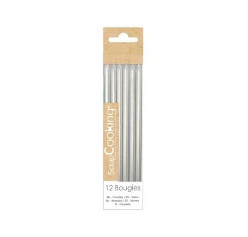 12 BOUGIES LONGUES ARGENTEES 12CM UE10  ScrapCooking