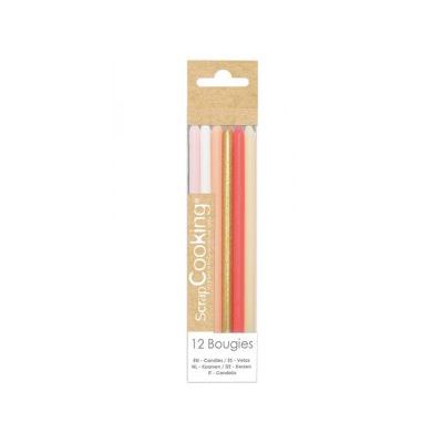 12 BOUGIES LONGUES ROSE & OR 12CM UE10  ScrapCooking