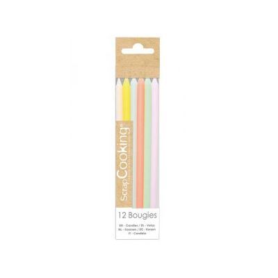 12 BOUGIES LONGUES PASTEL 12CM UE10  ScrapCooking