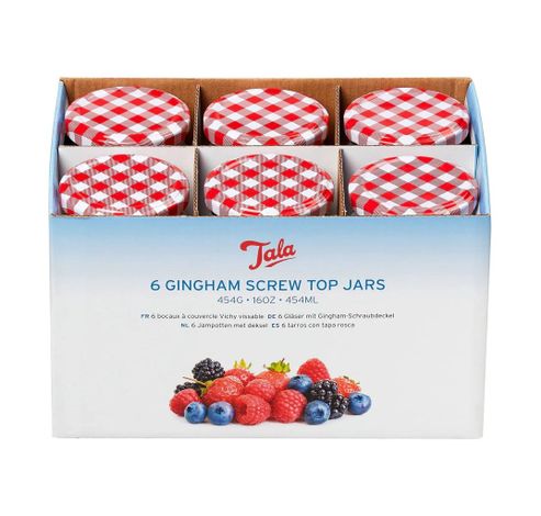 6 Preserving Jars with gingham screw Top Lid 454g  Tala