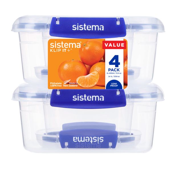 Sistema Klip It + 4-delige set met voorraaddozen 2x 400ml en 2x 1L