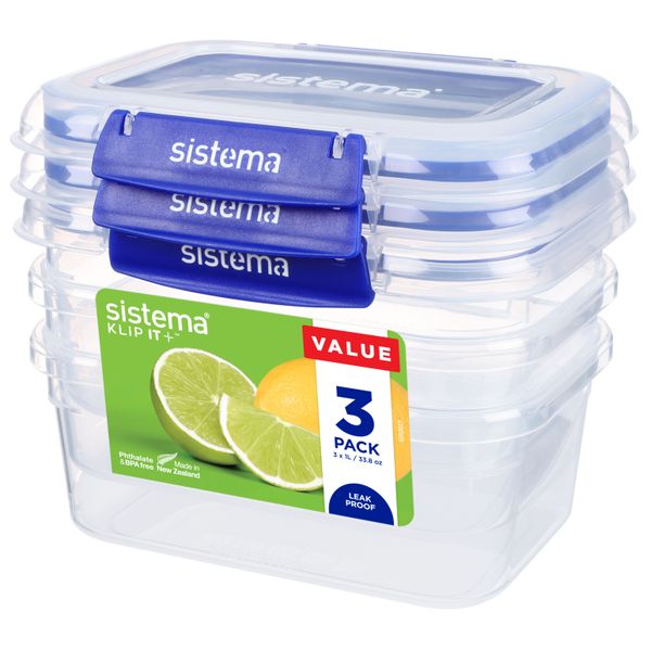 Sistema Klip It + set van 3 rechthoekige voorraaddozen 1L