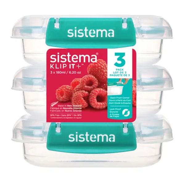 Sistema Klip It + set van 3 rechthoekige voorraaddozen Minty Teal 180ml