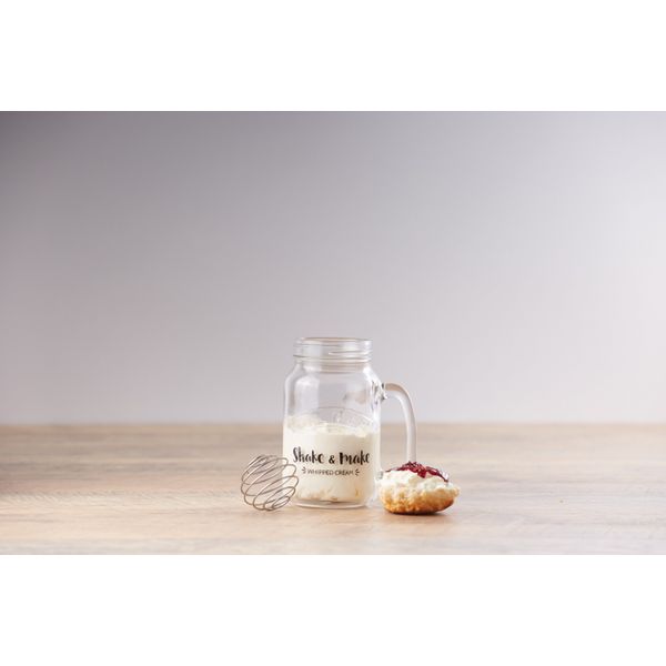 Shake & Make set om slagroom te maken - 540ml beker - kloppertje uit rvs - schroefdeksel 