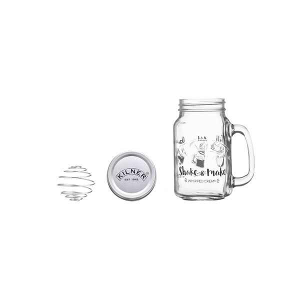 Shake & Make set om slagroom te maken - 540ml beker - kloppertje uit rvs - schroefdeksel 