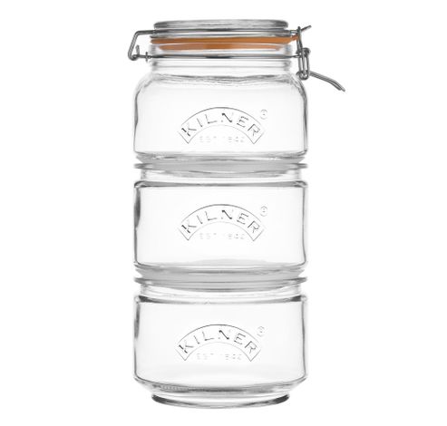 Set van 3 stapelbare glazen voorraadbokalen: 1 x 900ml - 2 x 880ml  Kilner