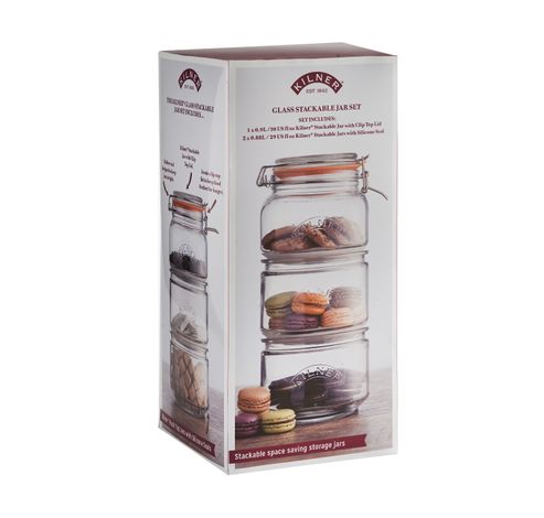 Set van 3 stapelbare glazen voorraadbokalen: 1 x 900ml - 2 x 880ml  Kilner