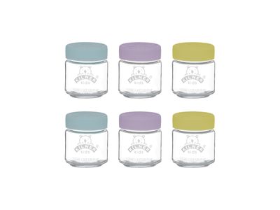 Set van 6 bokalen uit glas voor babyvoeding met silicone deksel 110ml