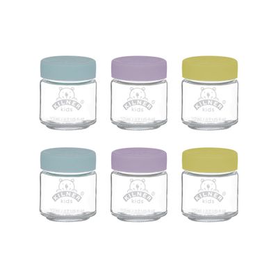 Set van 6 bokalen uit glas voor babyvoeding met silicone deksel 110ml  Kilner