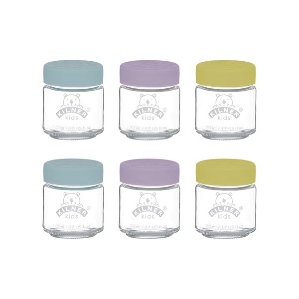 Set van 6 bokalen uit glas voor babyvoeding met silicone deksel 110ml 