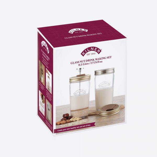 Kilner Set om noten-, haver-, rijst- en sojamelk te maken uit glas 2 x 1L