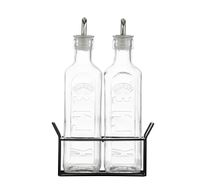 Set de 2 bouteilles d'huile en verre avec support métallique noir 600ml 