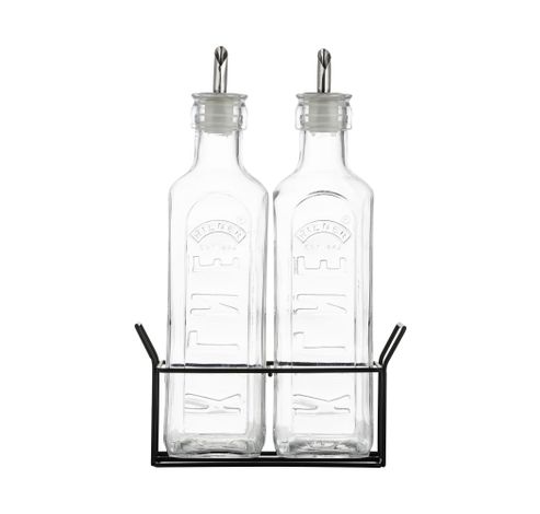 Set de 2 bouteilles d'huile en verre avec support métallique noir 600ml  Kilner