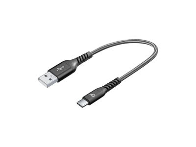 Usb kabel kevlar usb-a naar usb-c 15 cm zwart