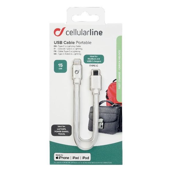 Cellularline Usb kabel usb-c to Apple lightning 15cm wit